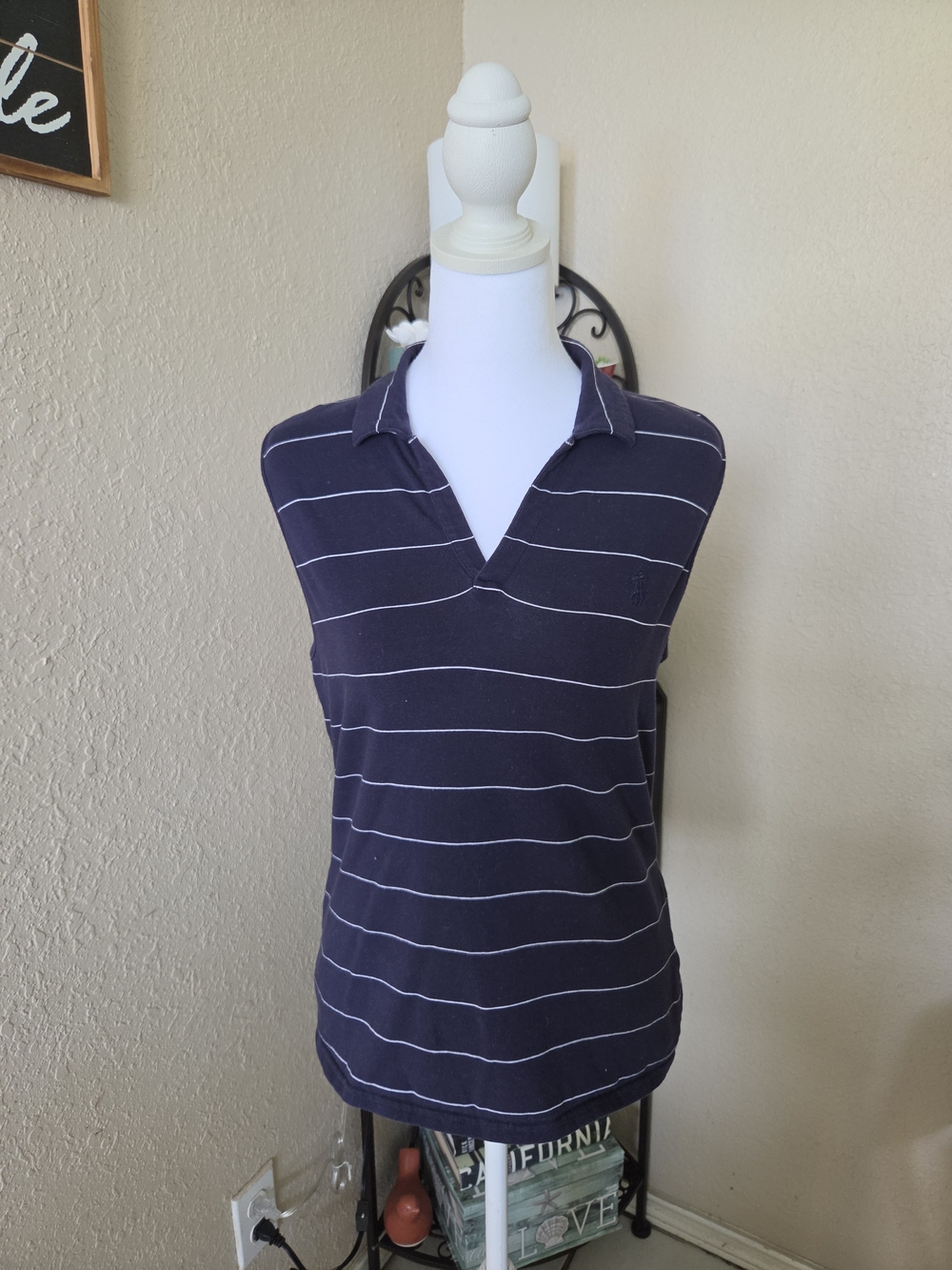 Ralph Lauren Navy Sleeveless Striped Polo Tank